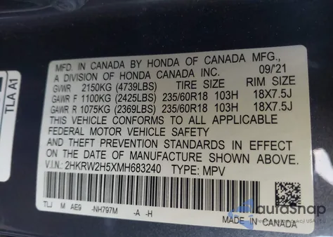 2021 Honda Cr-V Awd Ex from USA, damaged, VIN 2HKRW2H5XMH683240